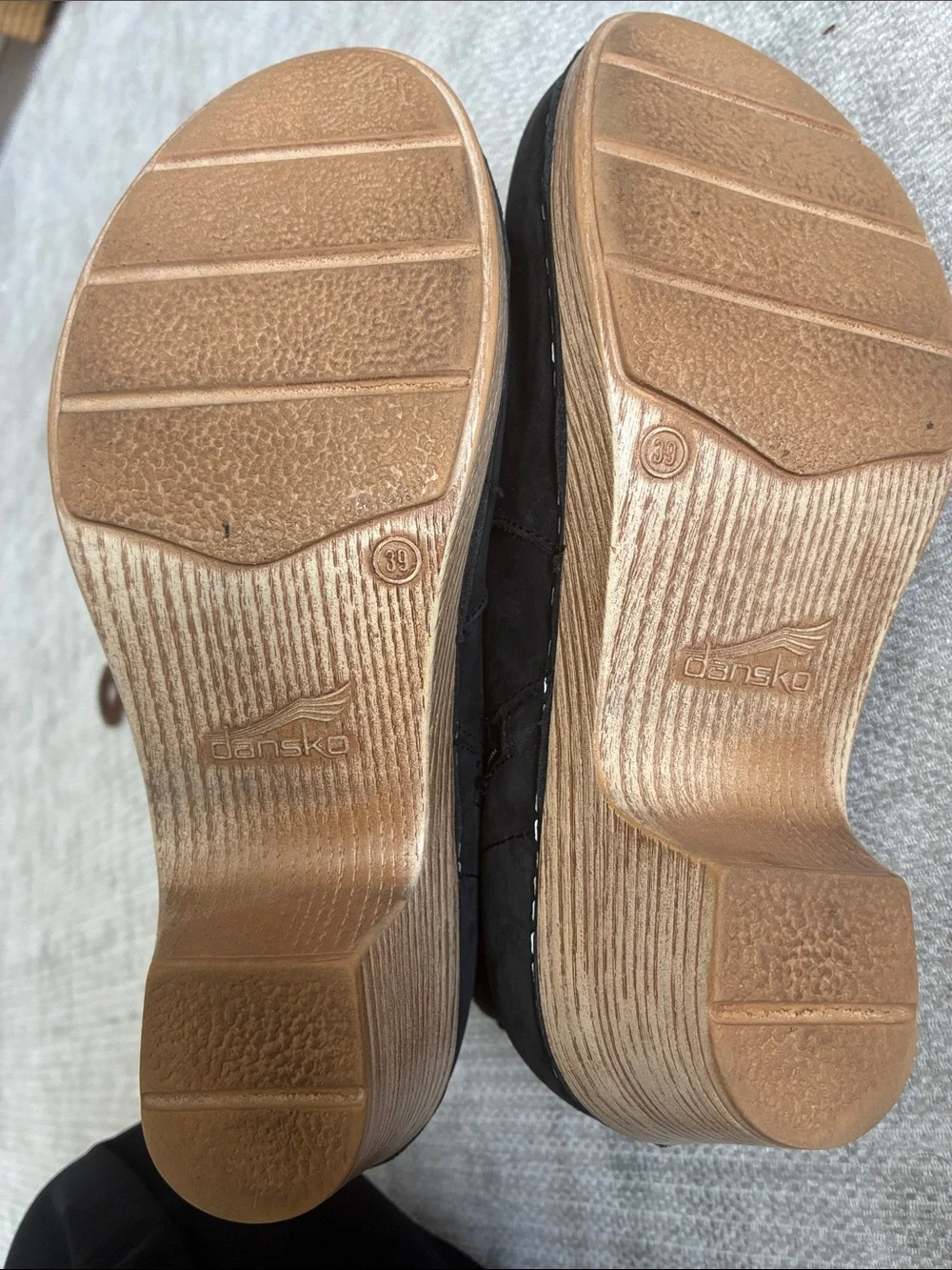 Dansko Black Suede Ankle Booties with Wood-Look Heel